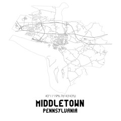 Middletown Pennsylvania. US street map with black and white lines.