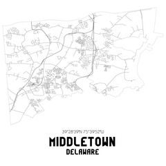 Middletown Delaware. US street map with black and white lines.