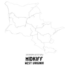 Midkiff West Virginia. US street map with black and white lines.