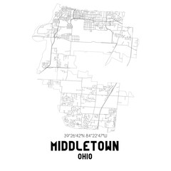 Middletown Ohio. US street map with black and white lines.