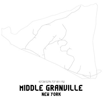 Middle Granville New York. US Street Map With Black And White Lines.