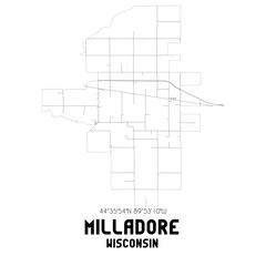 Milladore Wisconsin. US street map with black and white lines.