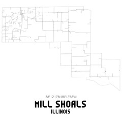 Mill Shoals Illinois. US street map with black and white lines.