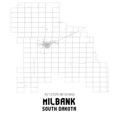 Milbank South Dakota. US street map with black and white lines.