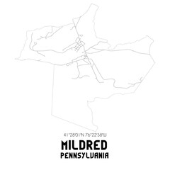 Mildred Pennsylvania. US street map with black and white lines.