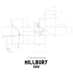 Millbury Ohio. US street map with black and white lines.