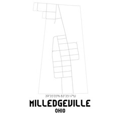Milledgeville Ohio. US street map with black and white lines.