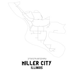 Miller City Illinois. US street map with black and white lines.