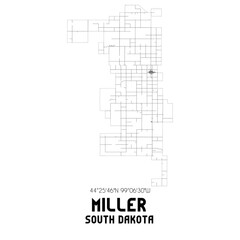 Miller South Dakota. US street map with black and white lines.
