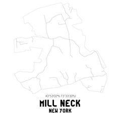 Mill Neck New York. US street map with black and white lines.