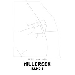 Fototapeta na wymiar Millcreek Illinois. US street map with black and white lines.