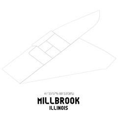 Millbrook Illinois. US street map with black and white lines.