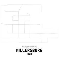 Millersburg Iowa. US street map with black and white lines.