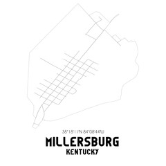 Millersburg Kentucky. US street map with black and white lines.