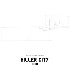 Miller City Ohio. US street map with black and white lines.