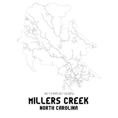 Millers Creek North Carolina. US street map with black and white lines. © Rezona