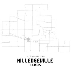 Milledgeville Illinois. US street map with black and white lines.