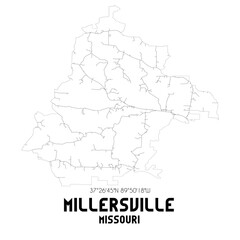 Millersville Missouri. US street map with black and white lines.