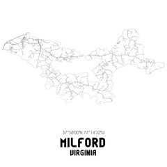 Milford Virginia. US street map with black and white lines.