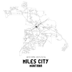 Miles City Montana. US street map with black and white lines.