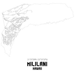 Fototapeta na wymiar Mililani Hawaii. US street map with black and white lines.