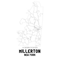 Millerton New York. US street map with black and white lines.