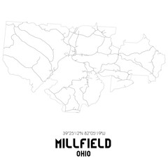 Millfield Ohio. US street map with black and white lines.