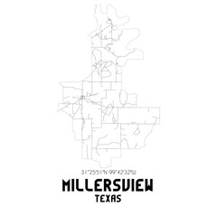Millersview Texas. US street map with black and white lines.