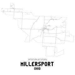 Millersport Ohio. US street map with black and white lines.