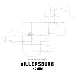 Millersburg Indiana. US street map with black and white lines.