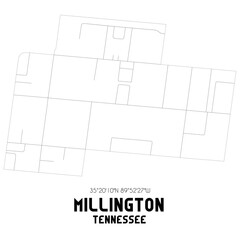 Millington Tennessee. US street map with black and white lines.