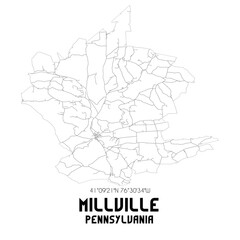 Millville Pennsylvania. US street map with black and white lines.