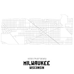 Milwaukee Wisconsin. US street map with black and white lines.