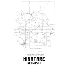Minatare Nebraska. US street map with black and white lines.