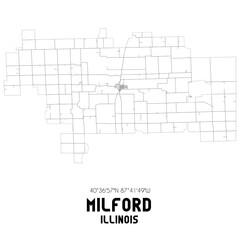Milford Illinois. US street map with black and white lines.