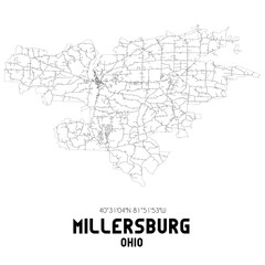 Millersburg Ohio. US street map with black and white lines.