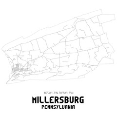 Millersburg Pennsylvania. US street map with black and white lines.