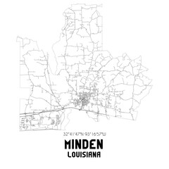 Fototapeta na wymiar Minden Louisiana. US street map with black and white lines.
