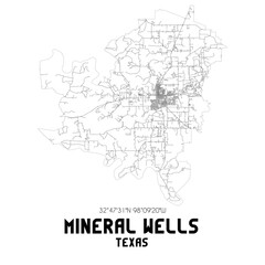 Mineral Wells Texas. US street map with black and white lines.