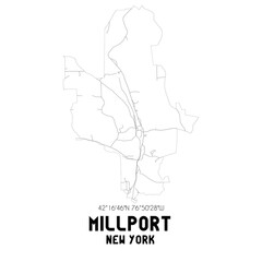 Millport New York. US street map with black and white lines.
