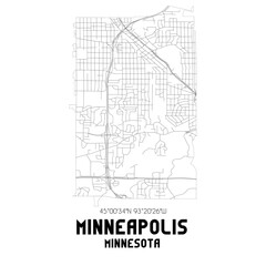 Fototapeta premium Minneapolis Minnesota. US street map with black and white lines.