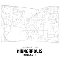 Minneapolis Minnesota. US street map with black and white lines.