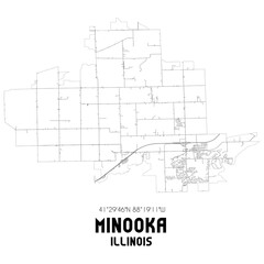 Minooka Illinois. US street map with black and white lines.