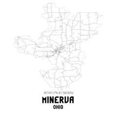 Minerva Ohio. US street map with black and white lines.