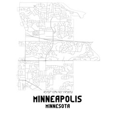 Minneapolis Minnesota. US street map with black and white lines.
