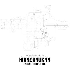 Minnewaukan North Dakota. US street map with black and white lines.