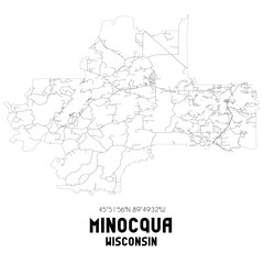Fototapeta na wymiar Minocqua Wisconsin. US street map with black and white lines.