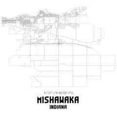 Mishawaka Indiana. US street map with black and white lines.