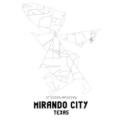 Mirando City Texas. US street map with black and white lines.