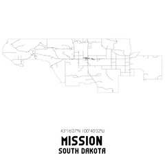 Mission South Dakota. US street map with black and white lines.